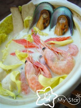豆浆北极虾菊花锅