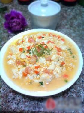 蛋浇虾仁豆腐